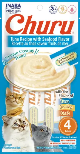 [USA669] CHURU CAT 4 PIEZAS - TUNA WITH SEAFOOD FLAVOR - ATUN Y FRUTOS DEL MAR 56 GR
