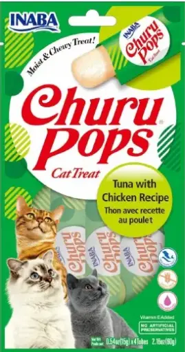 [USA713] CHURU POPS CAT SNACK 4 PIEZAS - TUNA WITH CHICKEN - ATUN Y POLLO 56 GR