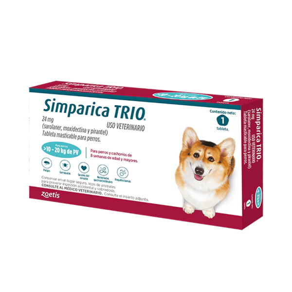 SIMPARICA TRIO CAJA X 1 TAB. (10 - 20kg) AZUL